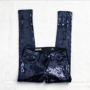 AG Adriano Goldschmied Navy Sequin Legging Ankle